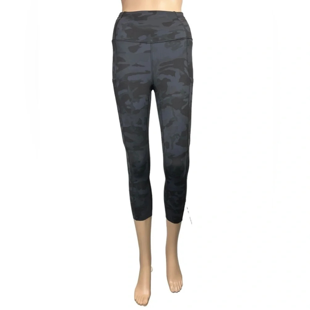 Lululemon Women Fast Free Crop HR 19” LW6BCWS ICMG Black Camo Nulux Size 2